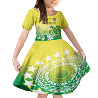 Cook Islands Independence Day Family Matching Off Shoulder Short Dress and Hawaiian Shirt Kuki Airani Tiare Maori Polynesian Pattern - Green LT14 Daughter's Dress Green - Polynesian Pride