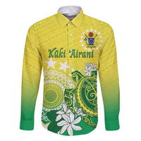 Cook Islands Independence Day Family Matching Off Shoulder Short Dress and Hawaiian Shirt Kuki Airani Tiare Maori Polynesian Pattern - Green LT14 Dad's Shirt - Long Sleeve Green - Polynesian Pride