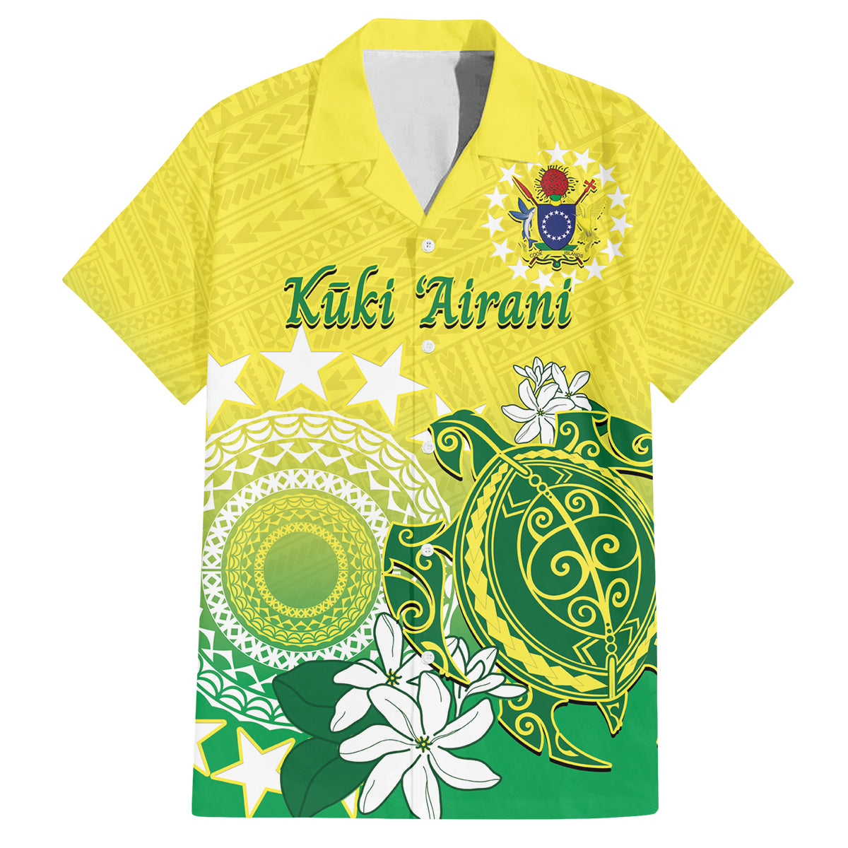 Cook Islands Independence Day Family Matching Puletasi and Hawaiian Shirt Kuki Airani Tiare Maori Polynesian Pattern - Green LT14 Dad's Shirt - Short Sleeve Green - Polynesian Pride