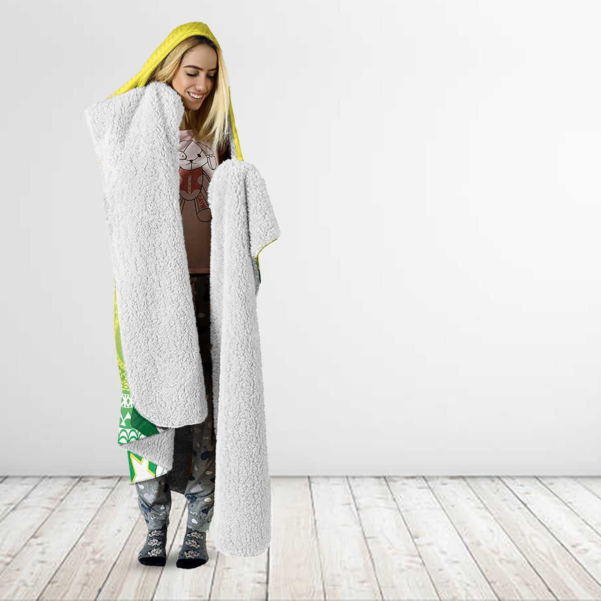 Cook Islands Independence Day Hooded Blanket Kuki Airani Tiare Maori Polynesian Pattern - Green