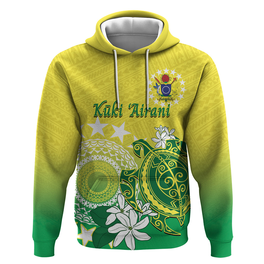 Cook Islands Independence Day Hoodie Kuki Airani Tiare Maori Polynesian Pattern - Green LT14 Pullover Hoodie Green - Polynesian Pride