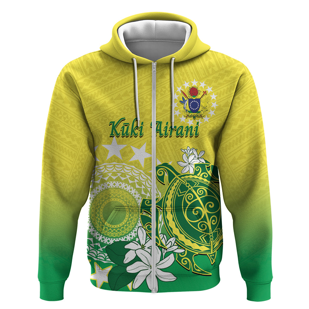 Cook Islands Independence Day Hoodie Kuki Airani Tiare Maori Polynesian Pattern - Green LT14 Zip Hoodie Green - Polynesian Pride
