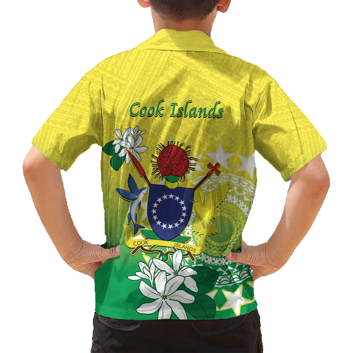 Cook Islands Independence Day Kid Hawaiian Shirt Kuki Airani Tiare Maori Polynesian Pattern - Green
