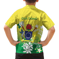 Cook Islands Independence Day Kid Hawaiian Shirt Kuki Airani Tiare Maori Polynesian Pattern - Green