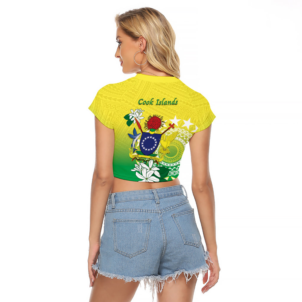 Cook Islands Independence Day Raglan Cropped T Shirt Kuki Airani Tiare Maori Polynesian Pattern - Green