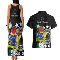 Cook Islands Independence Day Couples Matching Tank Maxi Dress and Hawaiian Shirt Kuki Airani Tiare Maori Polynesian Pattern - Black LT14 - Polynesian Pride