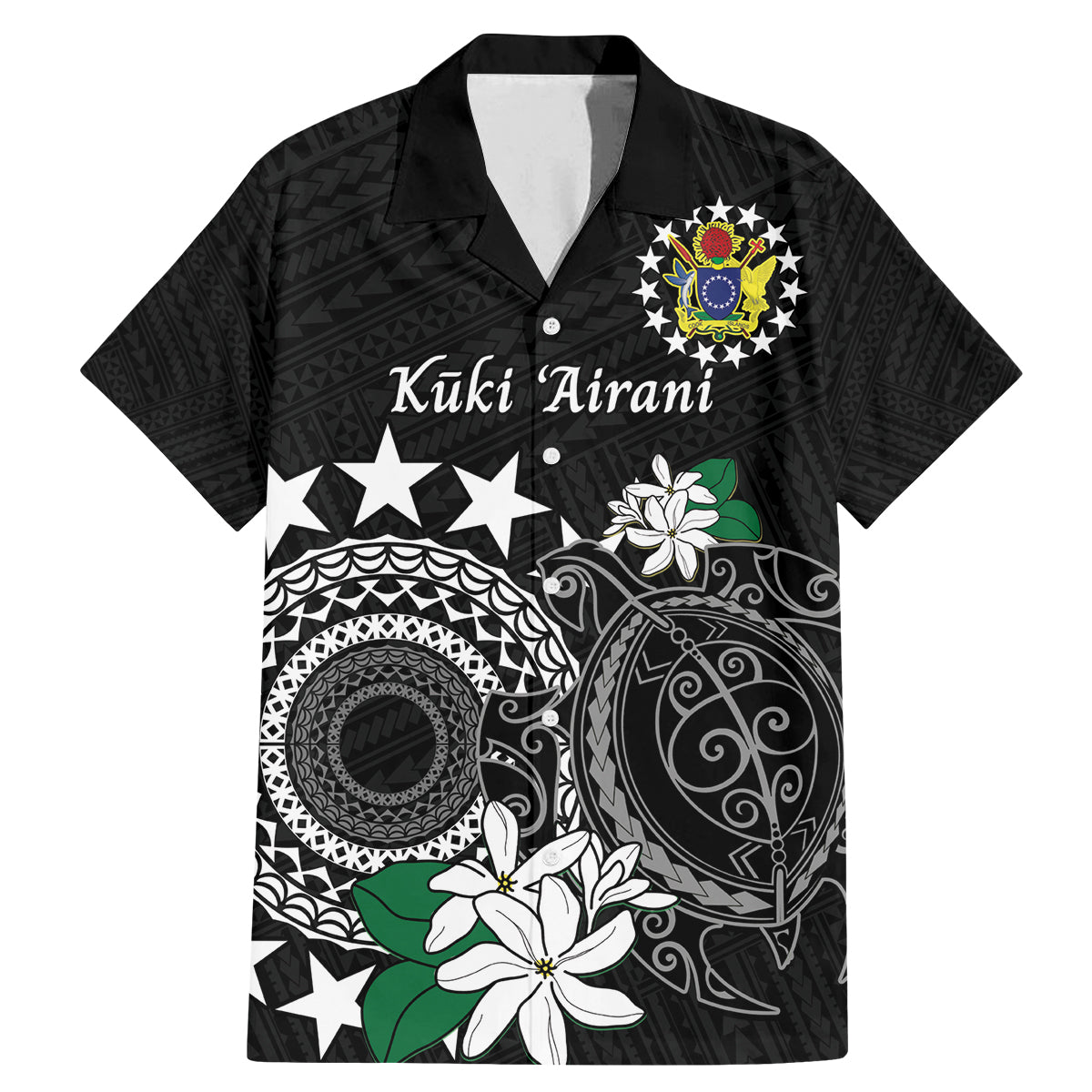 Cook Islands Independence Day Family Matching Mermaid Dress and Hawaiian Shirt Kuki Airani Tiare Maori Polynesian Pattern - Black LT14 Dad's Shirt - Short Sleeve Black - Polynesian Pride