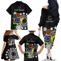 Cook Islands Independence Day Family Matching Off The Shoulder Long Sleeve Dress and Hawaiian Shirt Kuki Airani Tiare Maori Polynesian Pattern - Black LT14 - Polynesian Pride