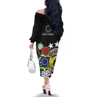 Cook Islands Independence Day Family Matching Off The Shoulder Long Sleeve Dress and Hawaiian Shirt Kuki Airani Tiare Maori Polynesian Pattern - Black LT14 - Polynesian Pride