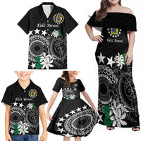 Cook Islands Independence Day Family Matching Off Shoulder Maxi Dress and Hawaiian Shirt Kuki Airani Tiare Maori Polynesian Pattern - Black LT14 - Polynesian Pride