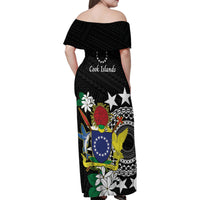 Cook Islands Independence Day Family Matching Off Shoulder Maxi Dress and Hawaiian Shirt Kuki Airani Tiare Maori Polynesian Pattern - Black LT14 - Polynesian Pride