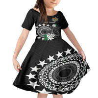 Cook Islands Independence Day Family Matching Off Shoulder Short Dress and Hawaiian Shirt Kuki Airani Tiare Maori Polynesian Pattern - Black LT14 Daughter's Dress Black - Polynesian Pride