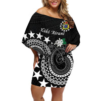 Cook Islands Independence Day Family Matching Off Shoulder Short Dress and Hawaiian Shirt Kuki Airani Tiare Maori Polynesian Pattern - Black LT14 Mom's Dress Black - Polynesian Pride