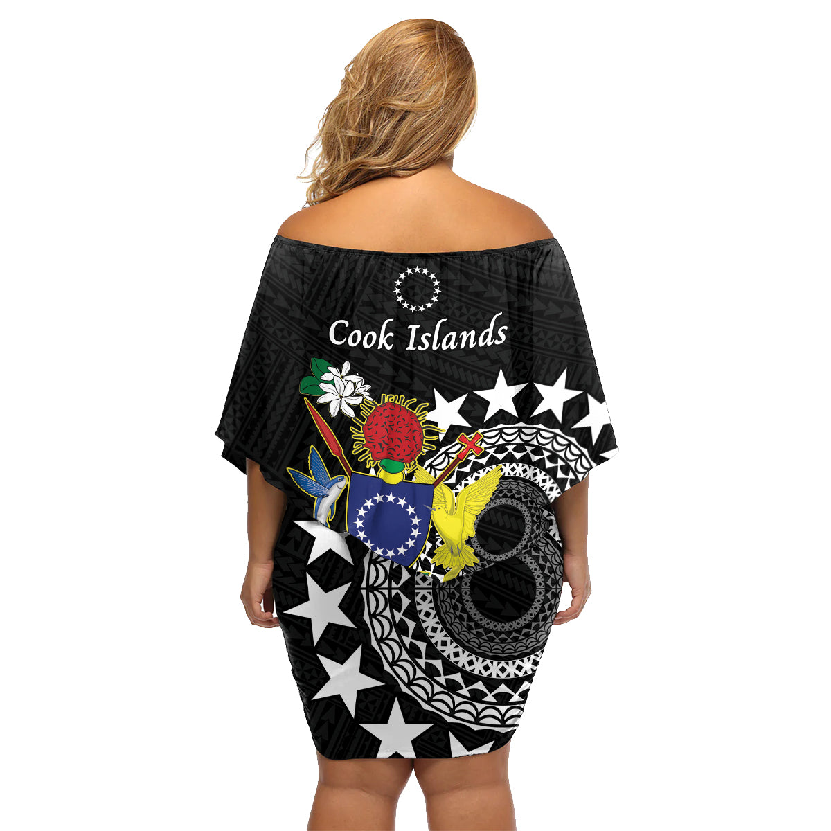 Cook Islands Independence Day Family Matching Off Shoulder Short Dress and Hawaiian Shirt Kuki Airani Tiare Maori Polynesian Pattern - Black LT14 - Polynesian Pride