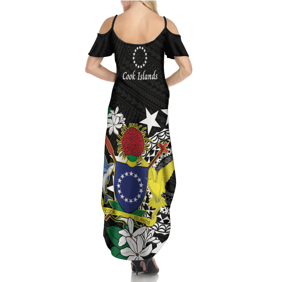 Cook Islands Independence Day Family Matching Summer Maxi Dress and Hawaiian Shirt Kuki Airani Tiare Maori Polynesian Pattern - Black LT14 - Polynesian Pride