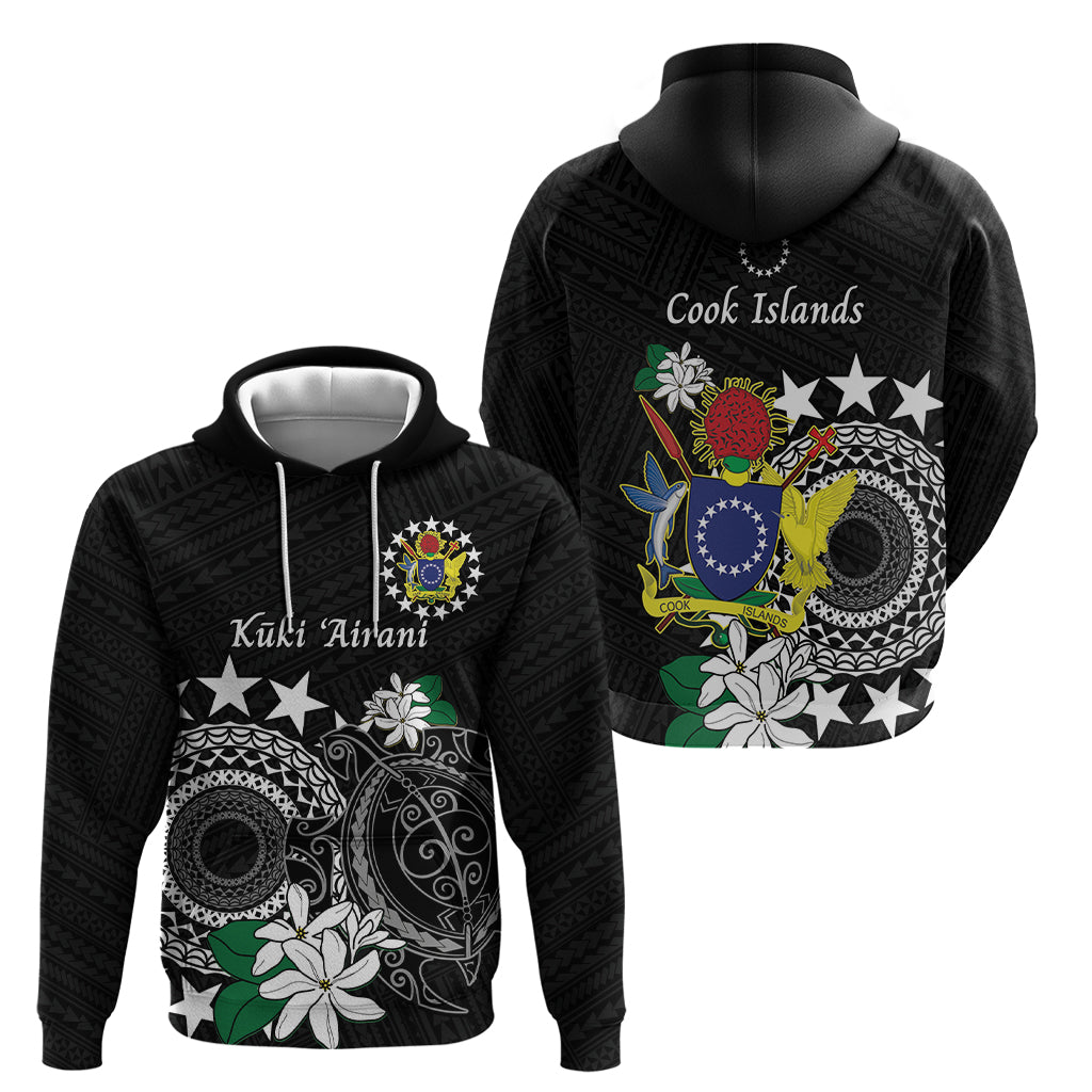 Cook Islands Independence Day Hoodie Kuki Airani Tiare Maori Polynesian Pattern - Black LT14 - Polynesian Pride