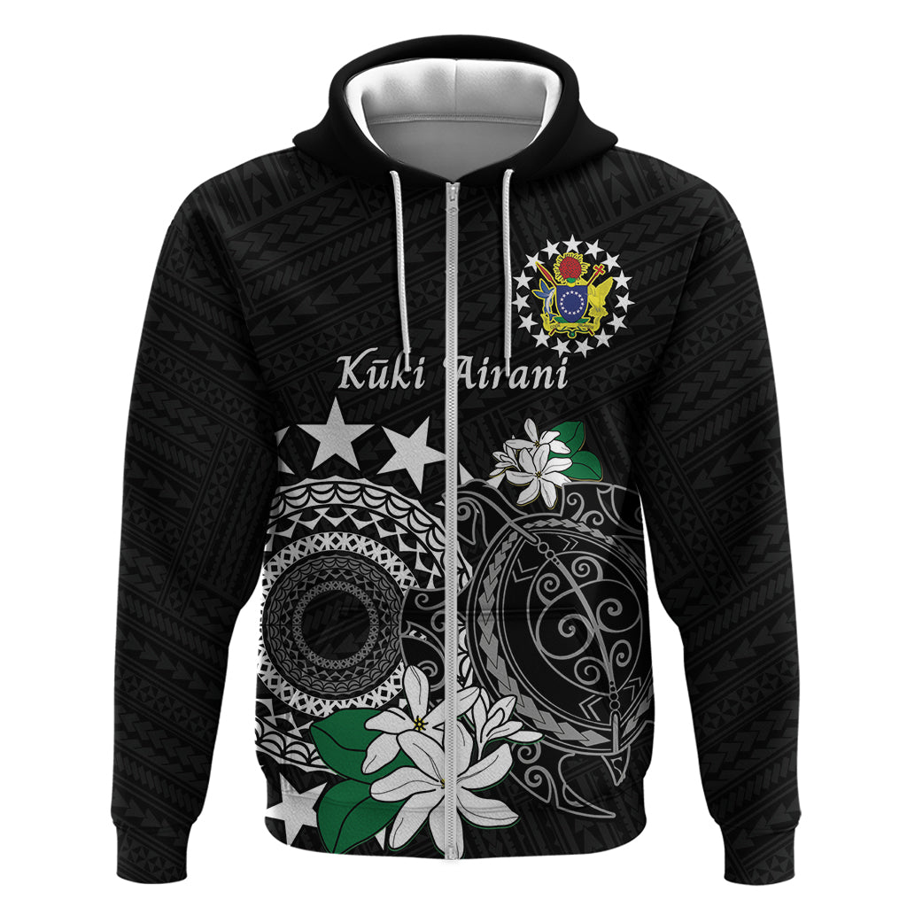 Cook Islands Independence Day Hoodie Kuki Airani Tiare Maori Polynesian Pattern - Black LT14 Zip Hoodie Black - Polynesian Pride