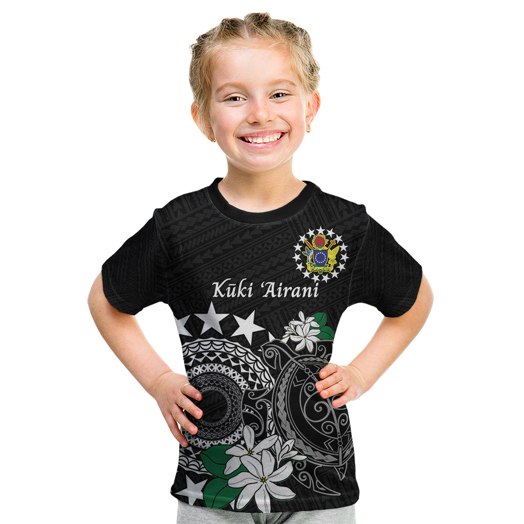 Cook Islands Independence Day Kid T Shirt Kuki Airani Tiare Maori Polynesian Pattern - Black