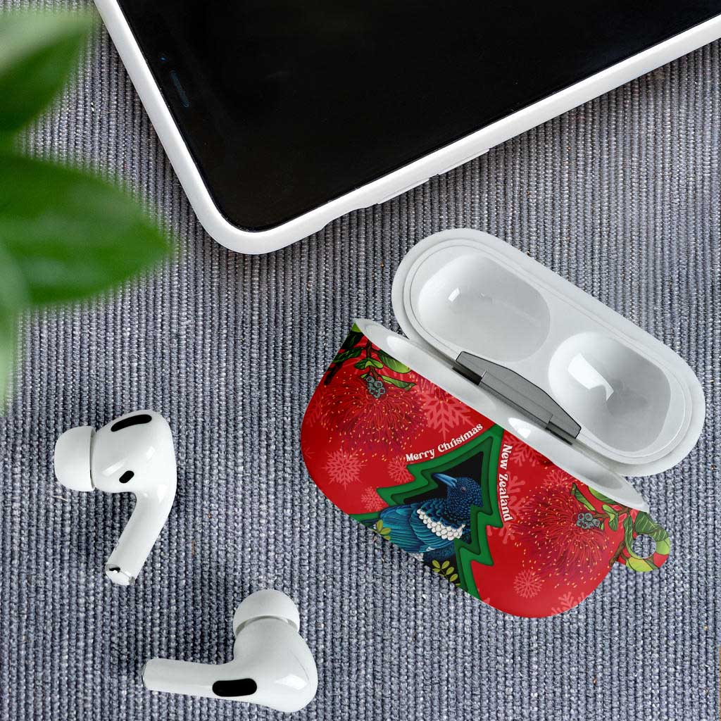 New Zealand Christmas In July AirPods Case Kowhai Tui Bird With Pohutukawa - Red LT14 - Polynesian Pride