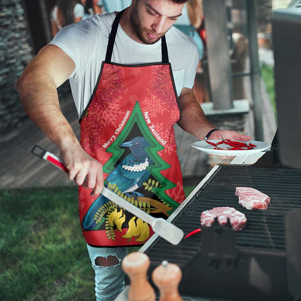 New Zealand Christmas In July Apron Kowhai Tui Bird With Pohutukawa - Red - Polynesian Pride