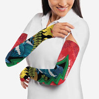 New Zealand Christmas In July Arm Sleeves Kowhai Tui Bird With Pohutukawa - Red - Polynesian Pride