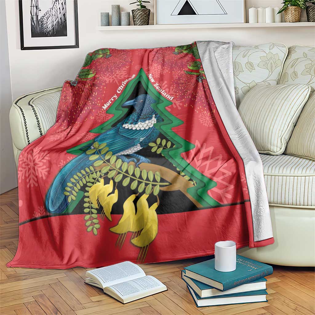 New Zealand Christmas In July Blanket Kowhai Tui Bird With Pohutukawa - Red