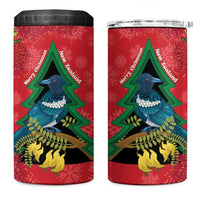 New Zealand Christmas In July 4 in 1 Can Cooler Tumbler Kowhai Tui Bird With Pohutukawa - Red LT14 One Size: 16 oz Red - Polynesian Pride