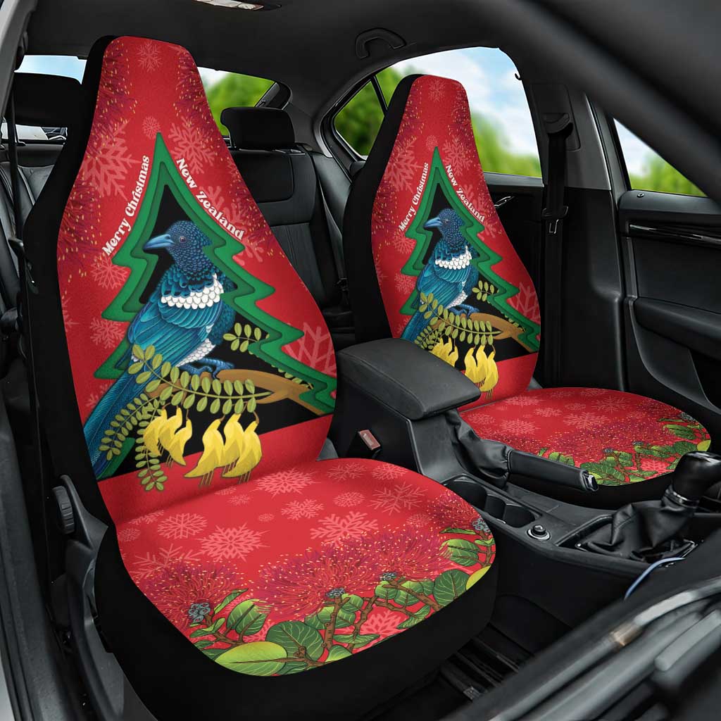 New Zealand Christmas In July Car Seat Cover Kowhai Tui Bird With Pohutukawa - Red LT14 One Size Red - Polynesian Pride