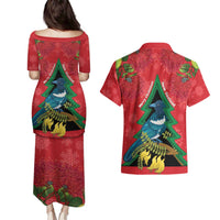 New Zealand Christmas In July Couples Matching Puletasi and Hawaiian Shirt Kowhai Tui Bird With Pohutukawa - Red LT14 - Polynesian Pride