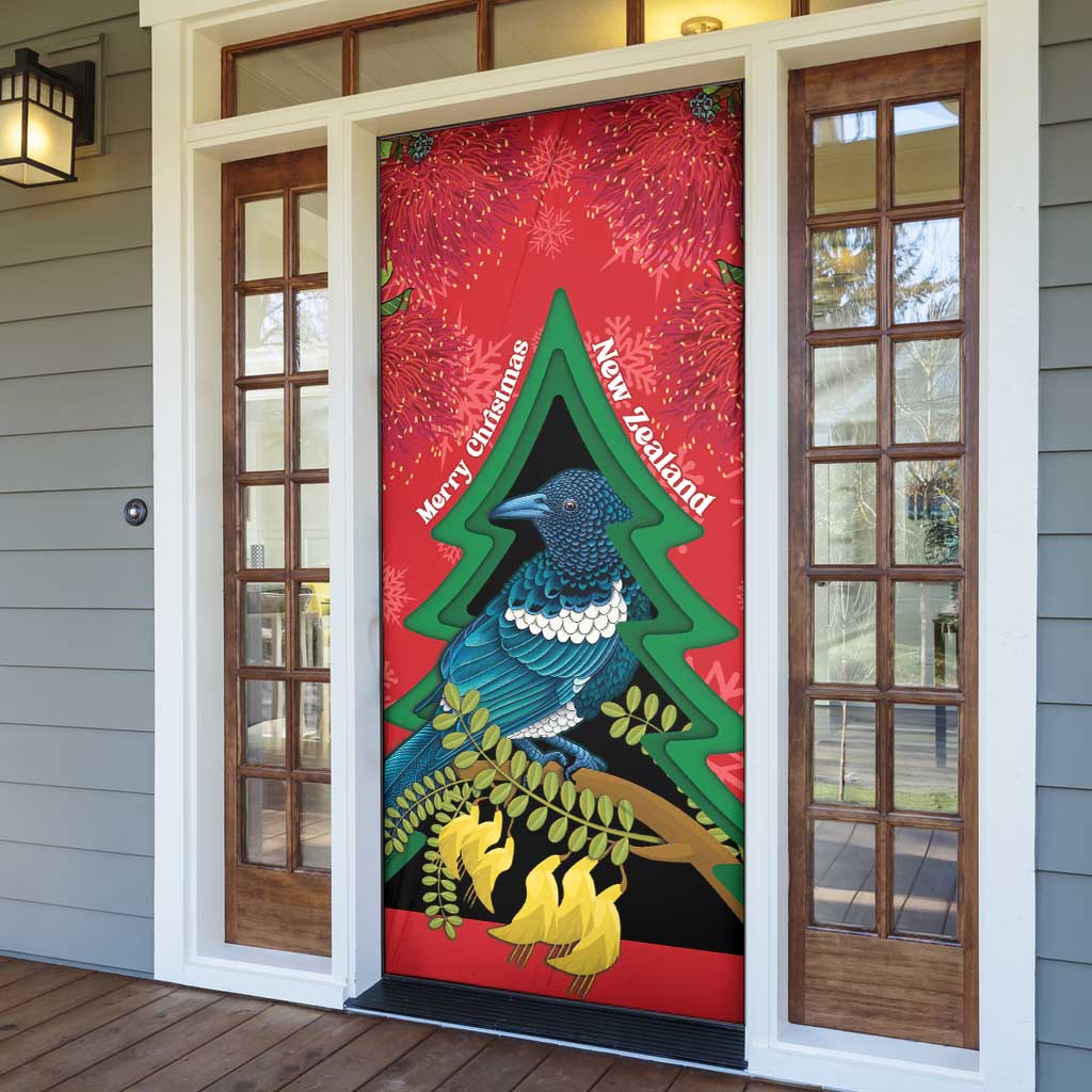 New Zealand Christmas In July Door Cover Kowhai Tui Bird With Pohutukawa - Red LT14 - Polynesian Pride
