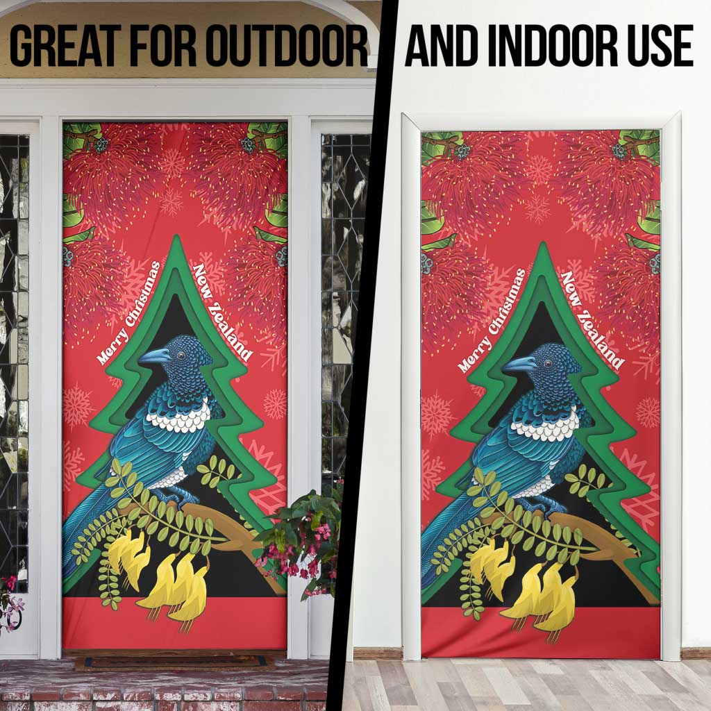 New Zealand Christmas In July Door Cover Kowhai Tui Bird With Pohutukawa - Red LT14 - Polynesian Pride