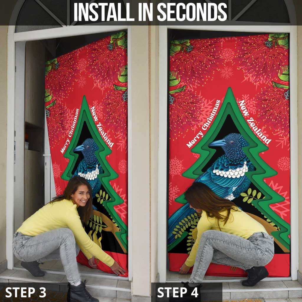New Zealand Christmas In July Door Cover Kowhai Tui Bird With Pohutukawa - Red LT14 - Polynesian Pride