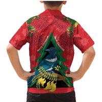 New Zealand Christmas In July Family Matching Mermaid Dress and Hawaiian Shirt Kowhai Tui Bird With Pohutukawa - Red LT14 - Polynesian Pride