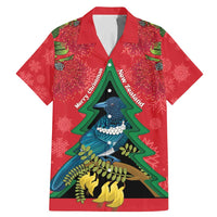 New Zealand Christmas In July Family Matching Mermaid Dress and Hawaiian Shirt Kowhai Tui Bird With Pohutukawa - Red LT14 Dad's Shirt - Short Sleeve Red - Polynesian Pride