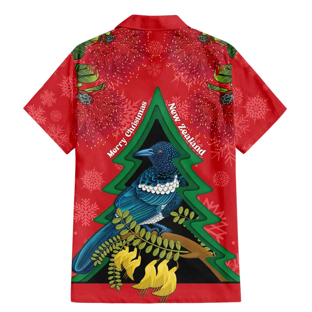 New Zealand Christmas In July Family Matching Mermaid Dress and Hawaiian Shirt Kowhai Tui Bird With Pohutukawa - Red LT14 - Polynesian Pride