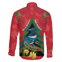 New Zealand Christmas In July Family Matching Off The Shoulder Long Sleeve Dress and Hawaiian Shirt Kowhai Tui Bird With Pohutukawa - Red LT14 - Polynesian Pride