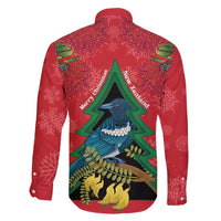 New Zealand Christmas In July Family Matching Off Shoulder Maxi Dress and Hawaiian Shirt Kowhai Tui Bird With Pohutukawa - Red LT14 - Polynesian Pride