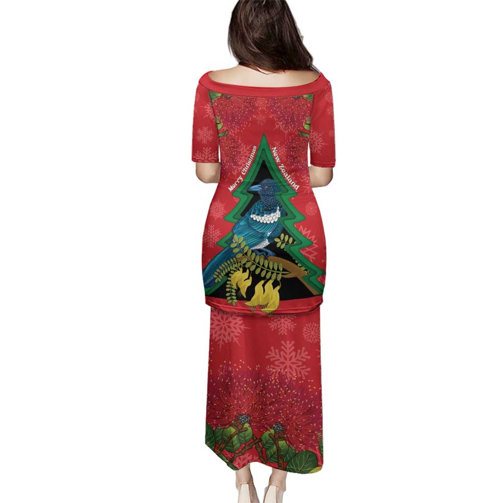 New Zealand Christmas In July Family Matching Puletasi and Hawaiian Shirt Kowhai Tui Bird With Pohutukawa - Red LT14 - Polynesian Pride
