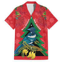 New Zealand Christmas In July Family Matching Short Sleeve Bodycon Dress and Hawaiian Shirt Kowhai Tui Bird With Pohutukawa - Red LT14 Dad's Shirt - Short Sleeve Red - Polynesian Pride