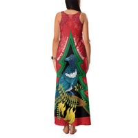 New Zealand Christmas In July Family Matching Tank Maxi Dress and Hawaiian Shirt Kowhai Tui Bird With Pohutukawa - Red LT14 - Polynesian Pride