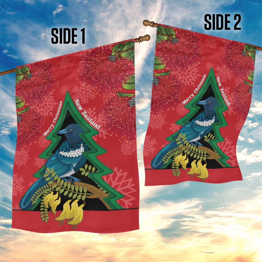 New Zealand Christmas In July Garden Flag Kowhai Tui Bird With Pohutukawa - Red LT14 - Polynesian Pride