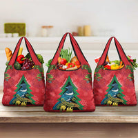 New Zealand Christmas In July Grocery Bag Kowhai Tui Bird With Pohutukawa - Red LT14 3-pack One Size Red - Polynesian Pride