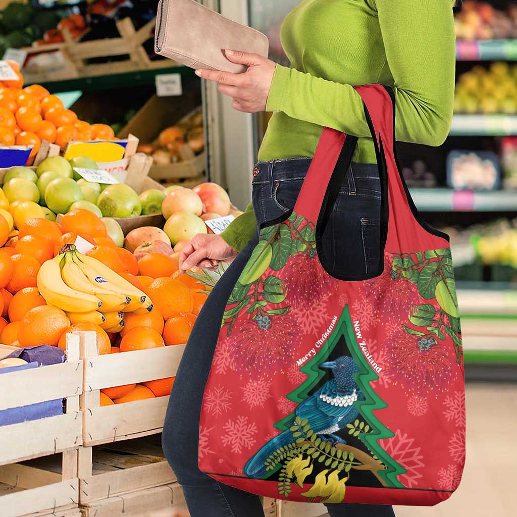 New Zealand Christmas In July Grocery Bag Kowhai Tui Bird With Pohutukawa - Red LT14 - Polynesian Pride