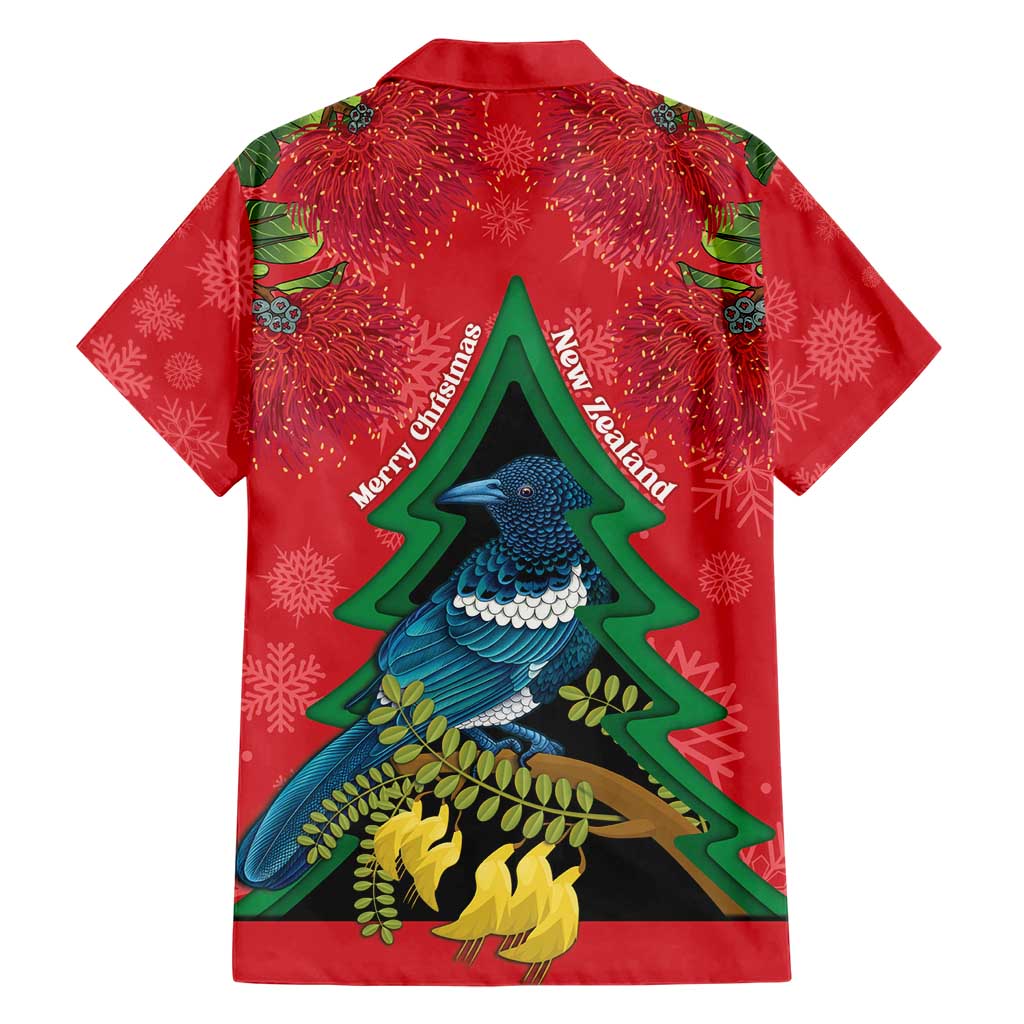 New Zealand Christmas In July Hawaiian Shirt Kowhai Tui Bird With Pohutukawa - Red LT14 - Polynesian Pride
