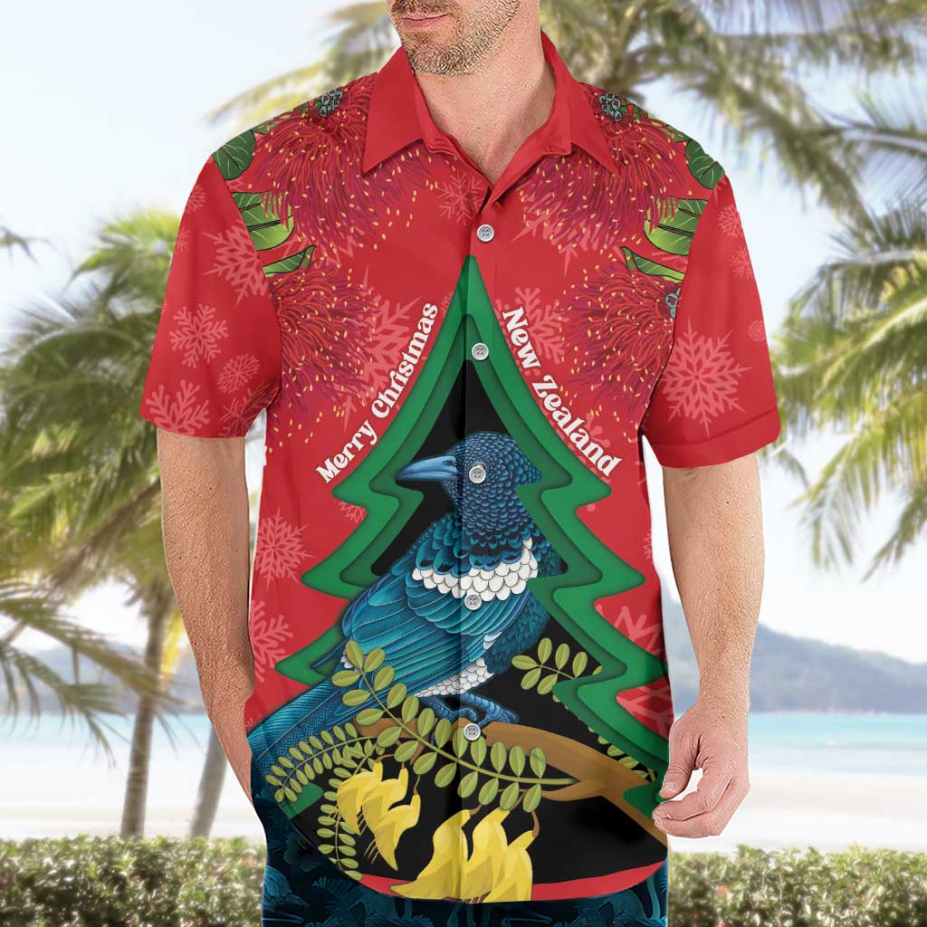 New Zealand Christmas In July Hawaiian Shirt Kowhai Tui Bird With Pohutukawa - Red LT14 - Polynesian Pride