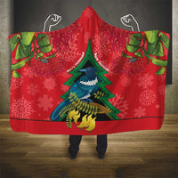 New Zealand Christmas In July Hooded Blanket Kowhai Tui Bird With Pohutukawa - Red LT14 - Polynesian Pride
