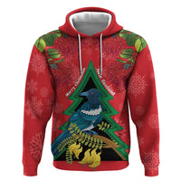 New Zealand Christmas In July Hoodie Kowhai Tui Bird With Pohutukawa - Red LT14 Pullover Hoodie Red - Polynesian Pride