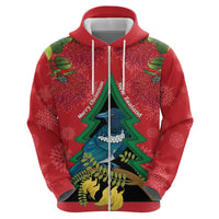 New Zealand Christmas In July Hoodie Kowhai Tui Bird With Pohutukawa - Red LT14 - Polynesian Pride