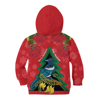 New Zealand Christmas In July Kid Hoodie Kowhai Tui Bird With Pohutukawa - Red LT14 - Polynesian Pride