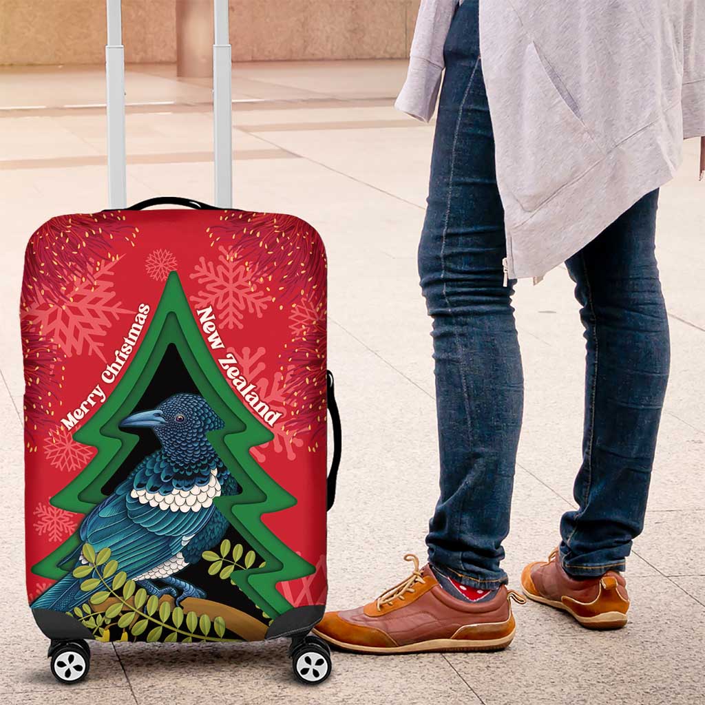 New Zealand Christmas In July Luggage Cover Kowhai Tui Bird With Pohutukawa - Red